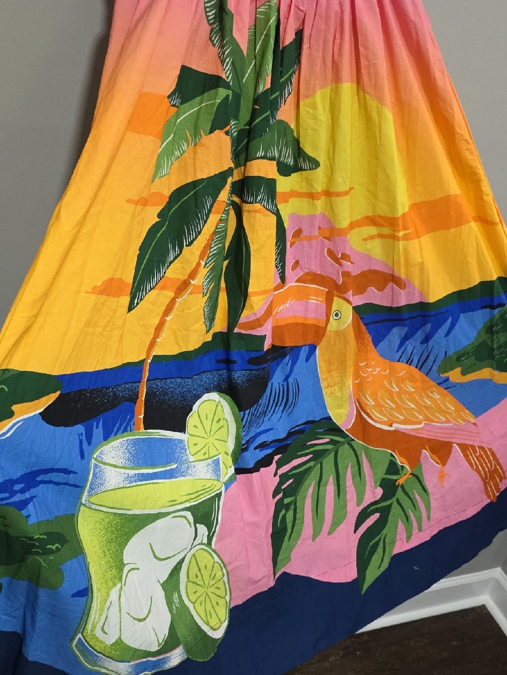 FARM RIO Tropical Sunset Toucan Palm Tree Midi Dress Size M Anthropologie - Picture 5 of 8